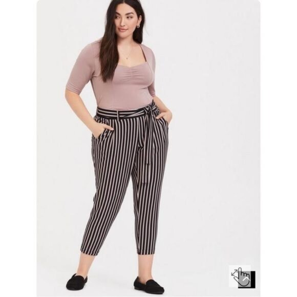 Torrid Multi Stripe Crepe Tie Front Tapered Pant black pink 3 - Picture 1 of 14